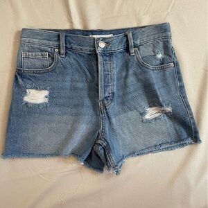 Pacsun Medium Indigo Ripped Zip Fly High Waisted Denim Shorts size 25